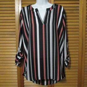 Cato top V neck black, white & brick colors, 3/4 sleeves like new size L